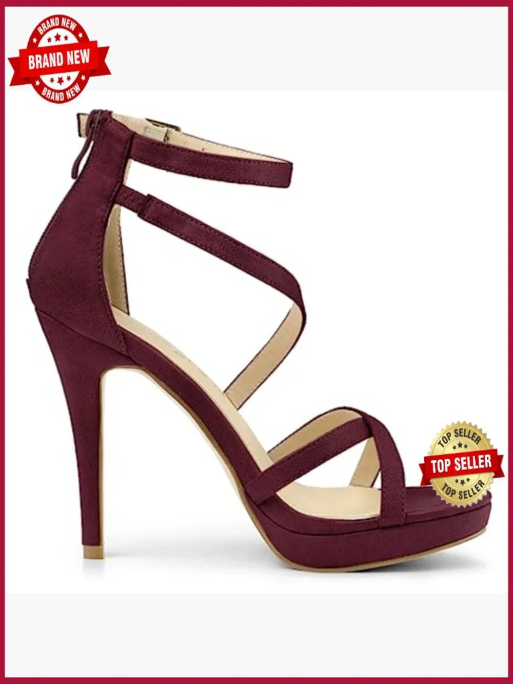 Strappy Platform Stiletto Heel Sandals, Open Toe, Ankle Strap, Back Zip